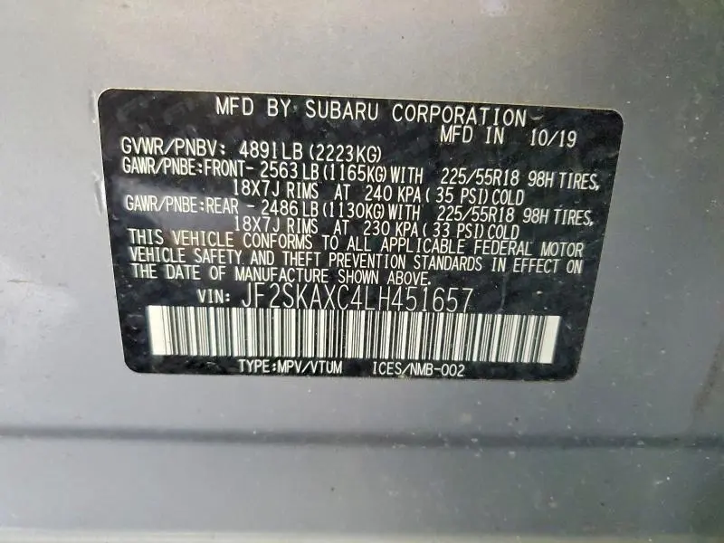 2020 SUBARU FORESTER TOURING  