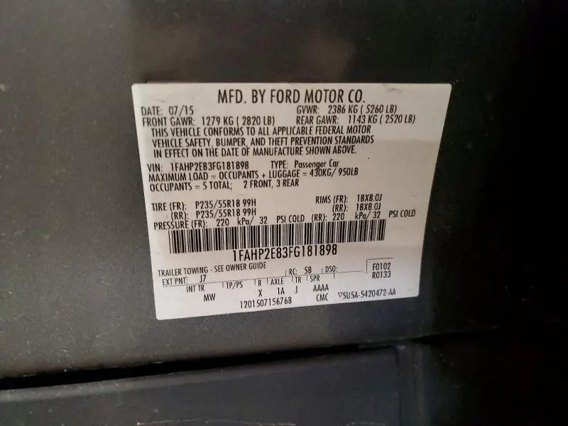 2015 FORD TAURUS SEL  