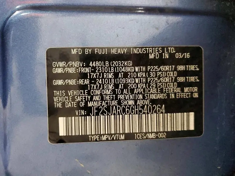 2016 SUBARU FORESTER 2.5I LIMITED  