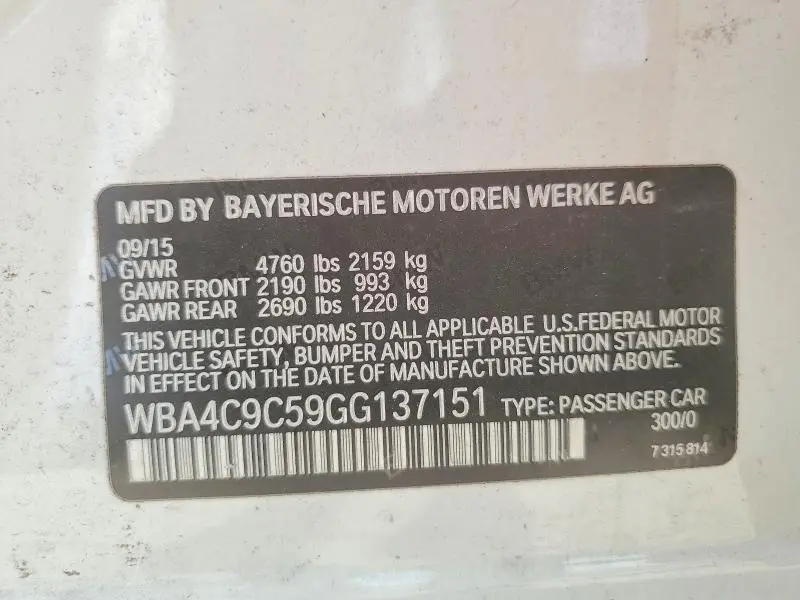 2016 BMW 428 XI GRAN COUPE SULEV  