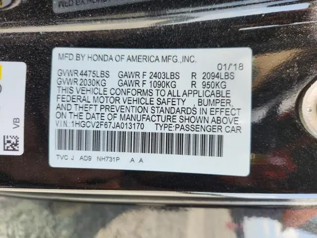 2018 HONDA ACCORD EXL  