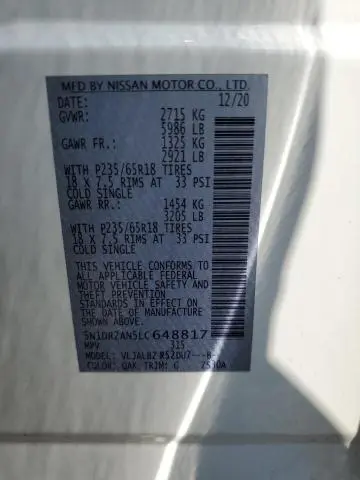 2020 NISSAN PATHFINDER S  