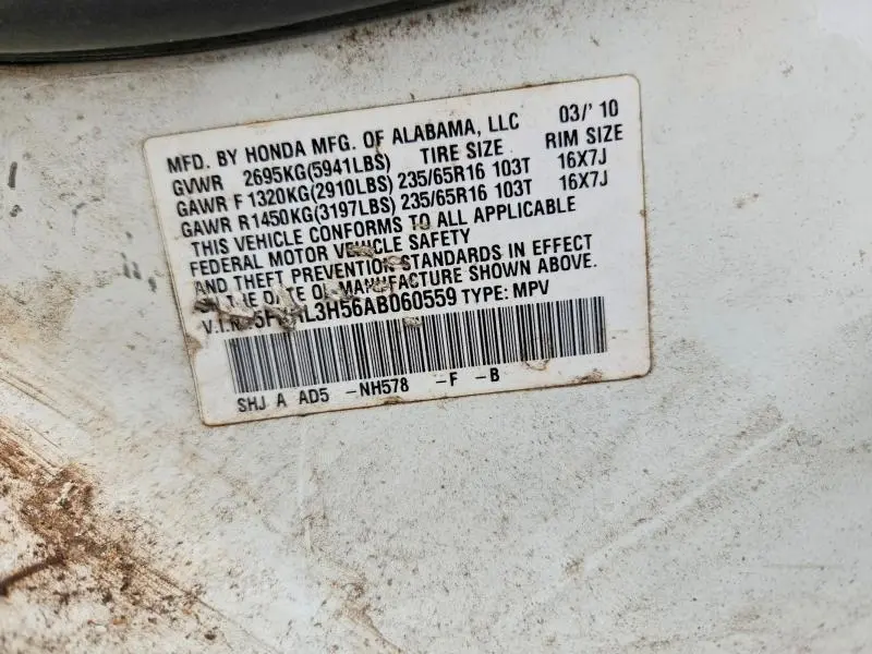 2010 HONDA ODYSSEY EX  