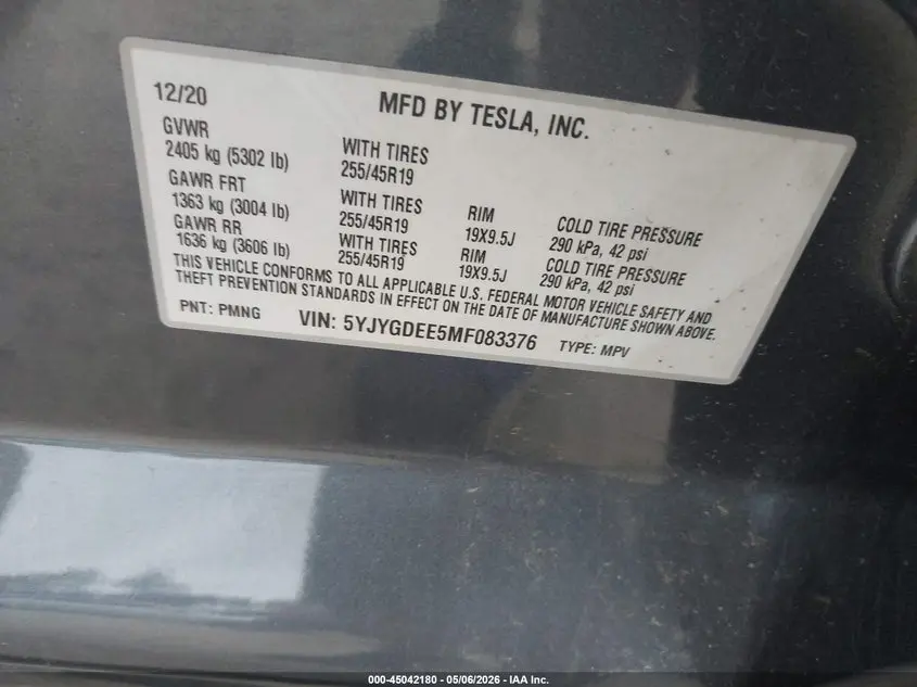 2021 TESLA MODEL Y LONG RANGE DUAL MOTOR ALL-WHEEL DRIVE