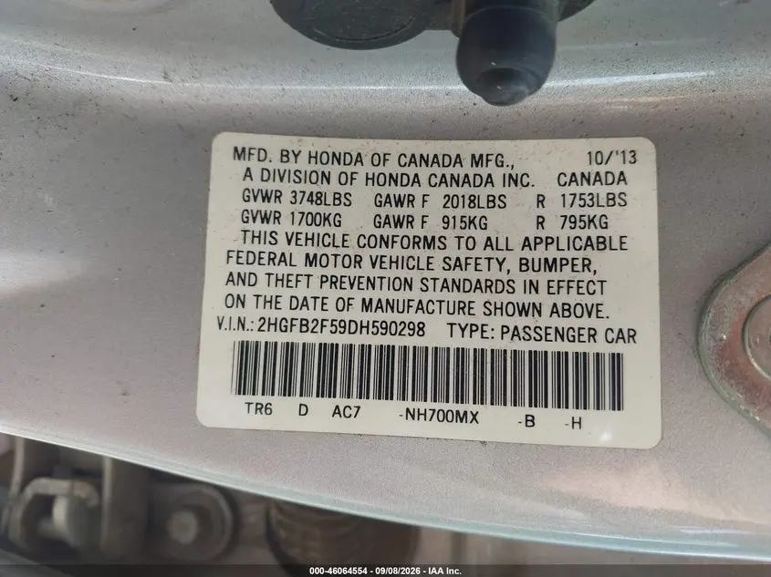 2013 HONDA CIVIC LX