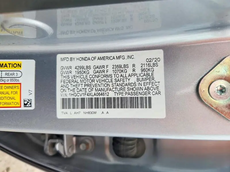 2020 HONDA ACCORD EX  