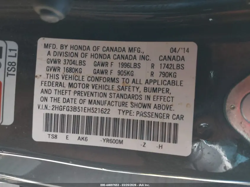 2014 HONDA CIVIC LX