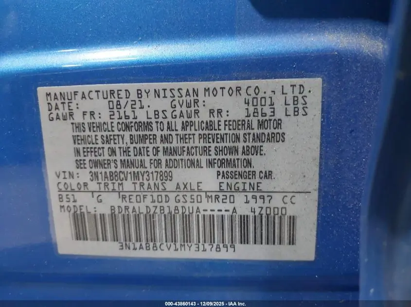 2021 NISSAN SENTRA SV XTRONIC CVT