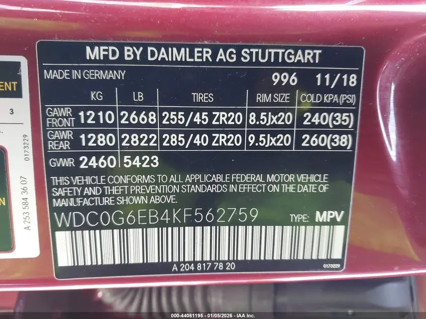 2019 MERCEDES-BENZ AMG GLC 43 4MATIC