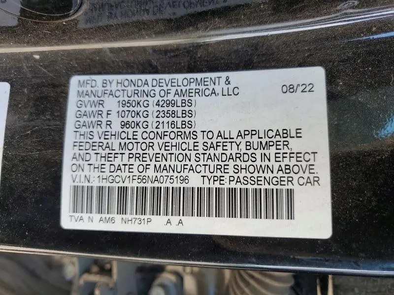 2022 HONDA ACCORD EXL  