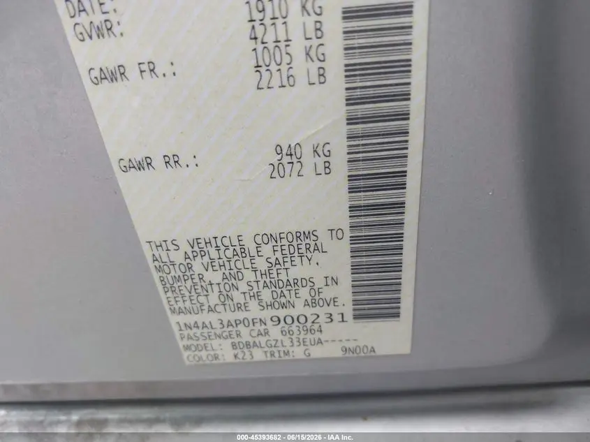 2015 NISSAN ALTIMA 2.5/2.5 S/2.5 SL/2.5 SV