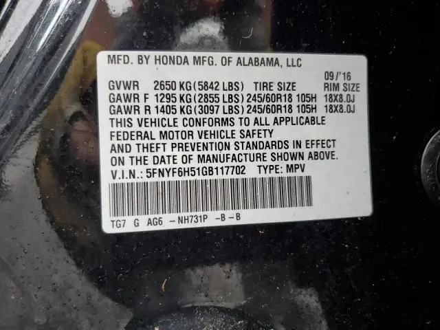 2016 HONDA PILOT EXL  