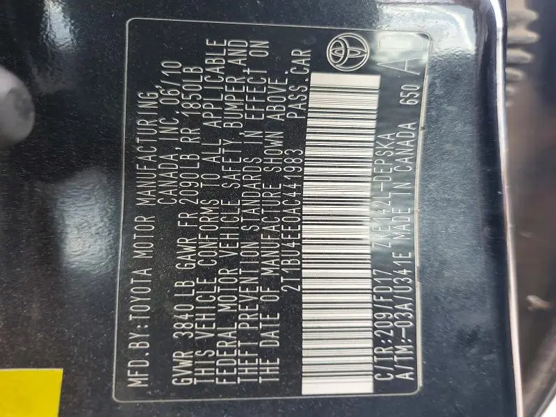 2010 TOYOTA COROLLA S  