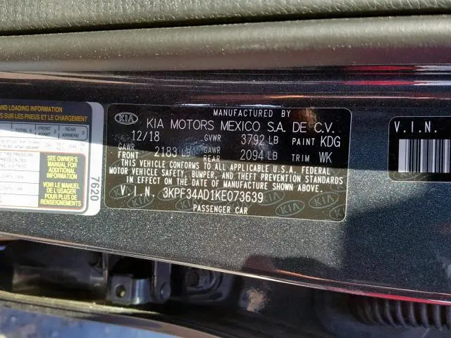2019 KIA FORTE GT LINE  