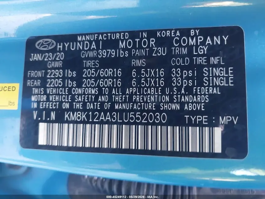 2020 HYUNDAI KONA SE