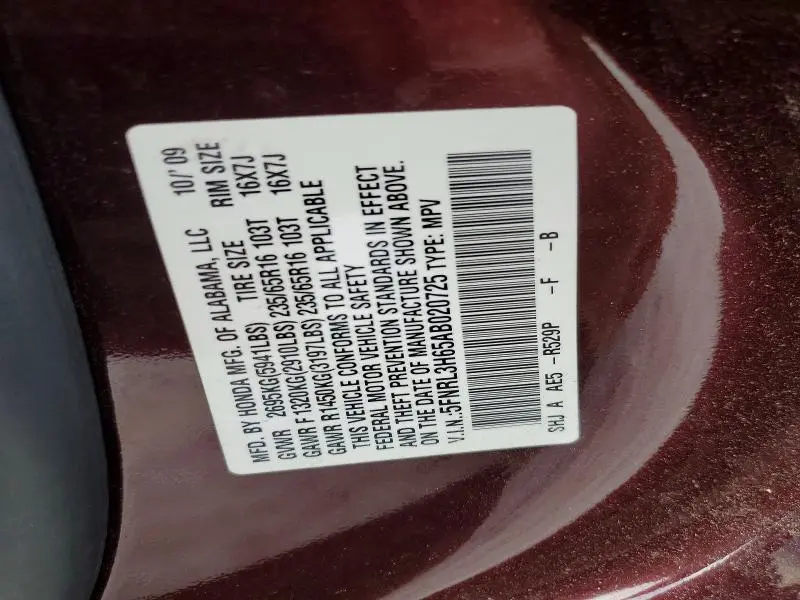 2010 HONDA ODYSSEY EXL  