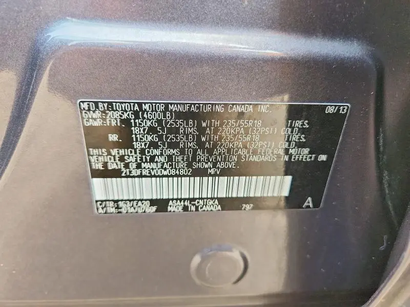 2013 TOYOTA RAV4 LIMITED  