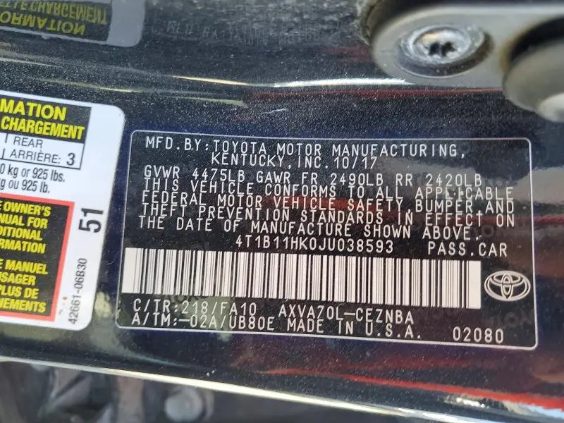2018 TOYOTA CAMRY LE  