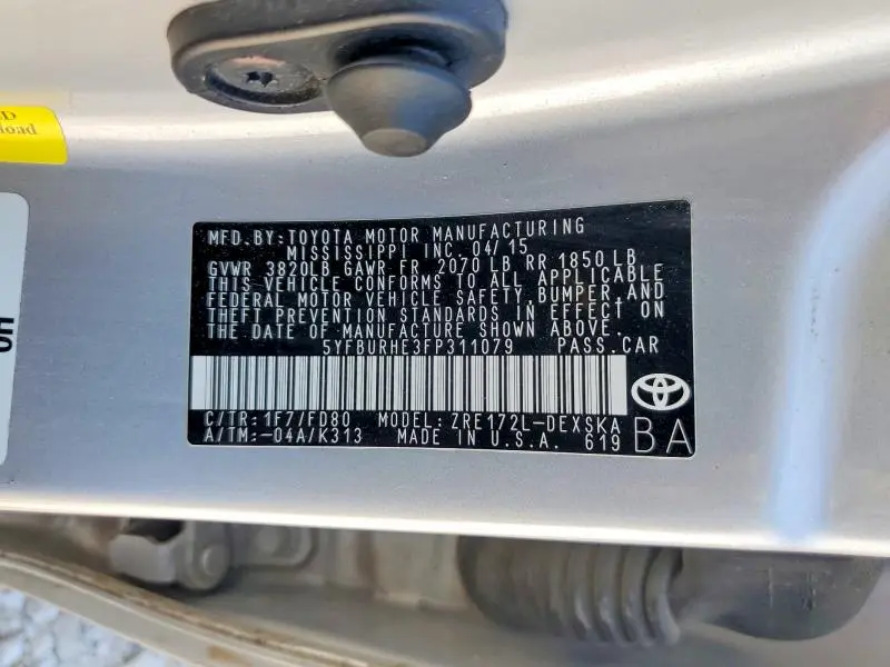 2015 TOYOTA COROLLA S PLUS  