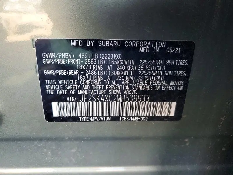 2021 SUBARU FORESTER TOURING  