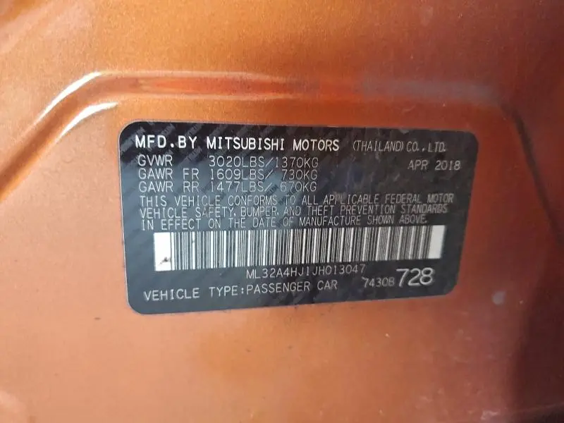 2018 MITSUBISHI MIRAGE SE  