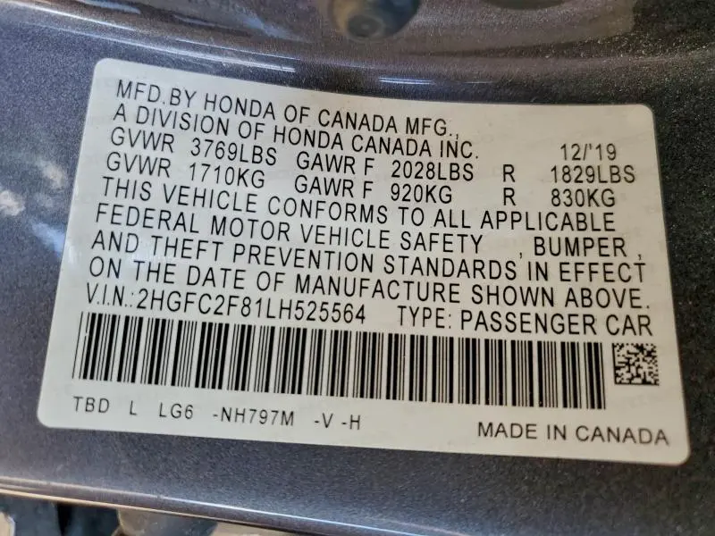 2020 HONDA CIVIC SPORT  