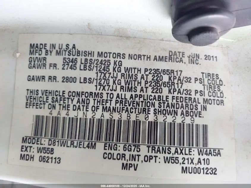 2011 MITSUBISHI ENDEAVOR  