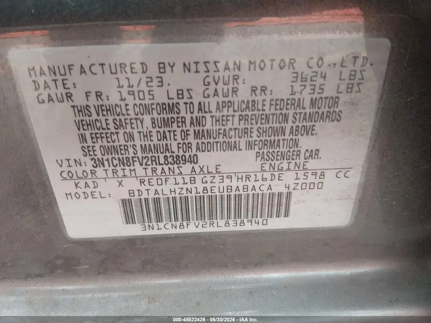 2024 NISSAN VERSA 1.6 SR
