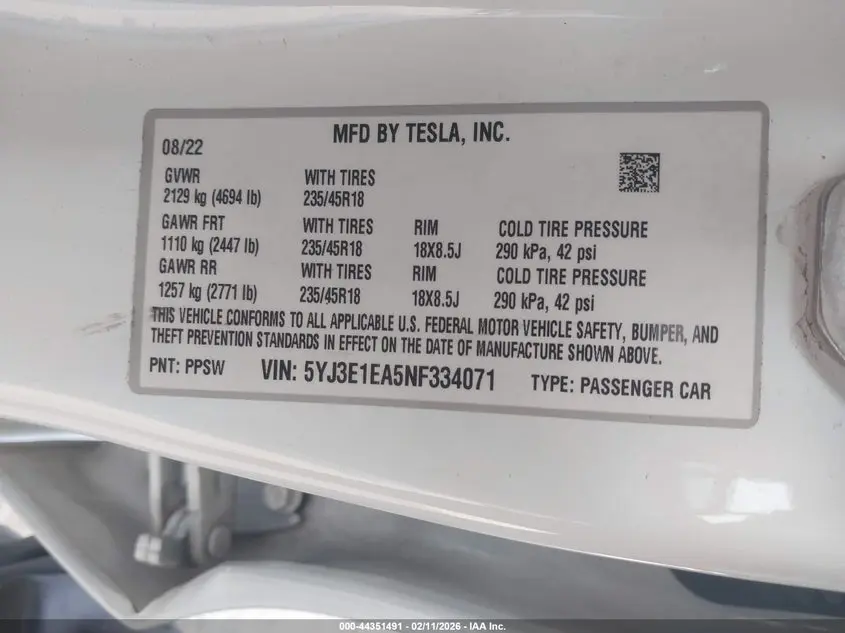 2022 TESLA MODEL 3 REAR-WHEEL DRIVE