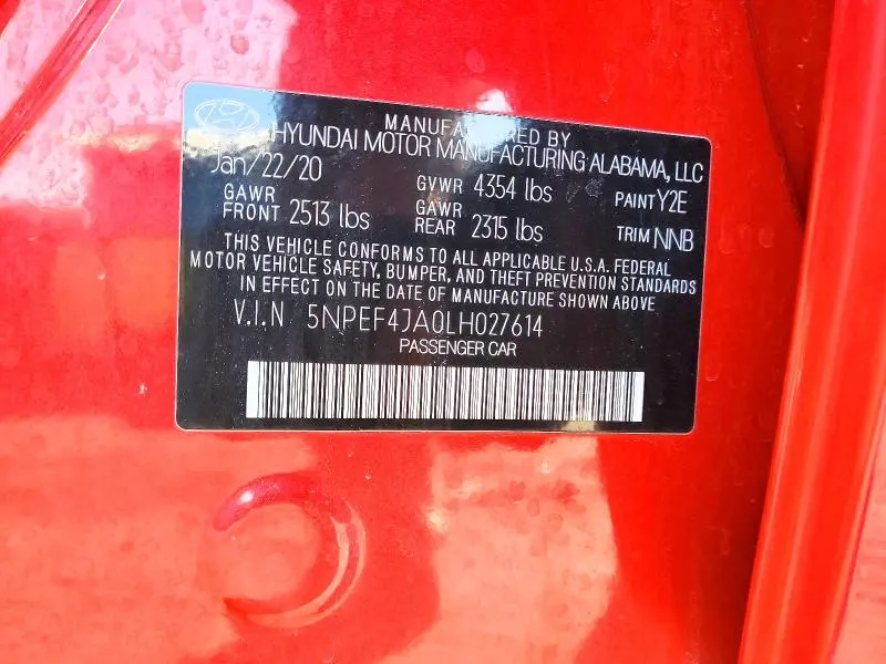 2020 HYUNDAI SONATA SEL  