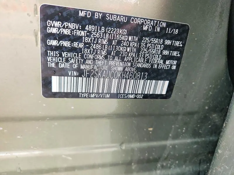 2019 SUBARU FORESTER LIMITED  