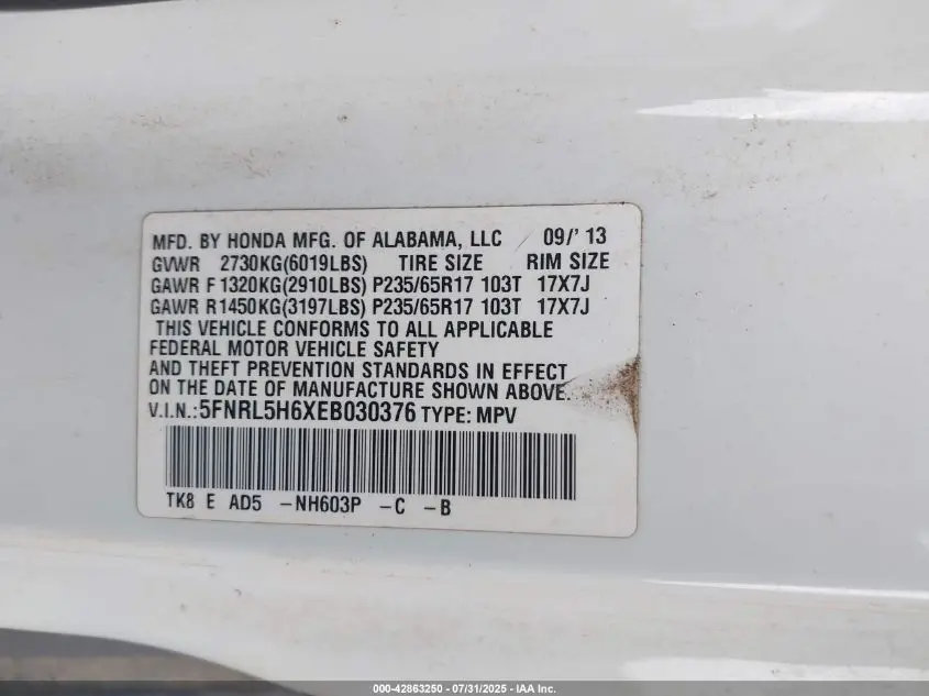 2014 HONDA ODYSSEY EX-L