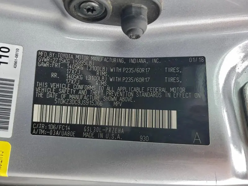 2018 TOYOTA SIENNA LE  