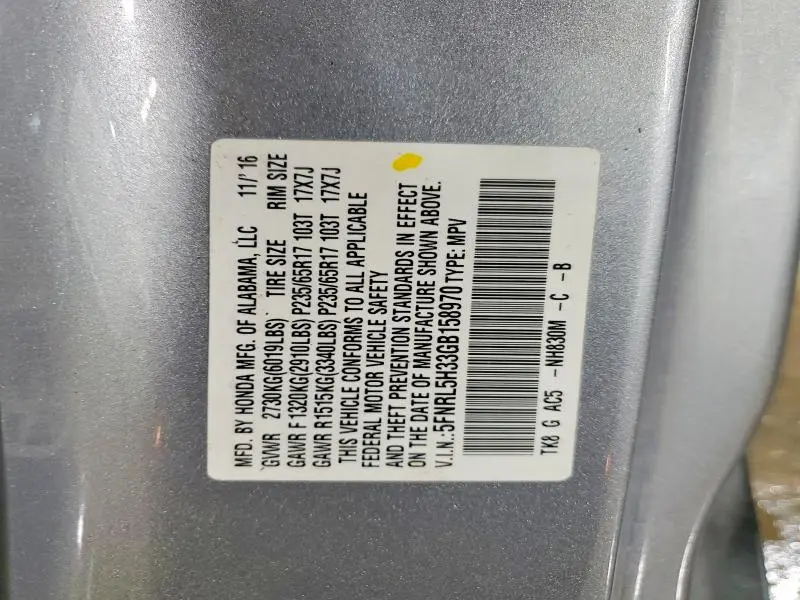 2016 HONDA ODYSSEY SE  