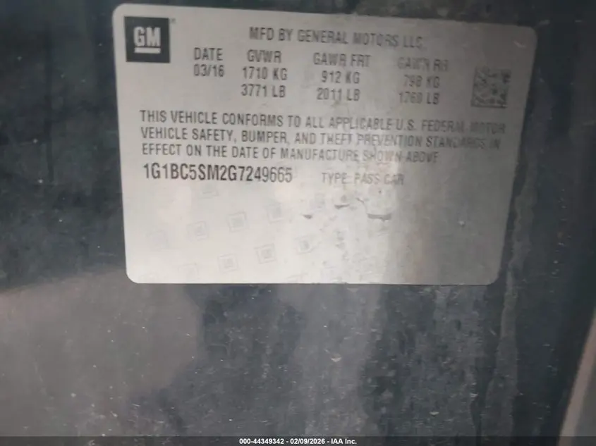 2016 CHEVROLET CRUZE LS AUTO