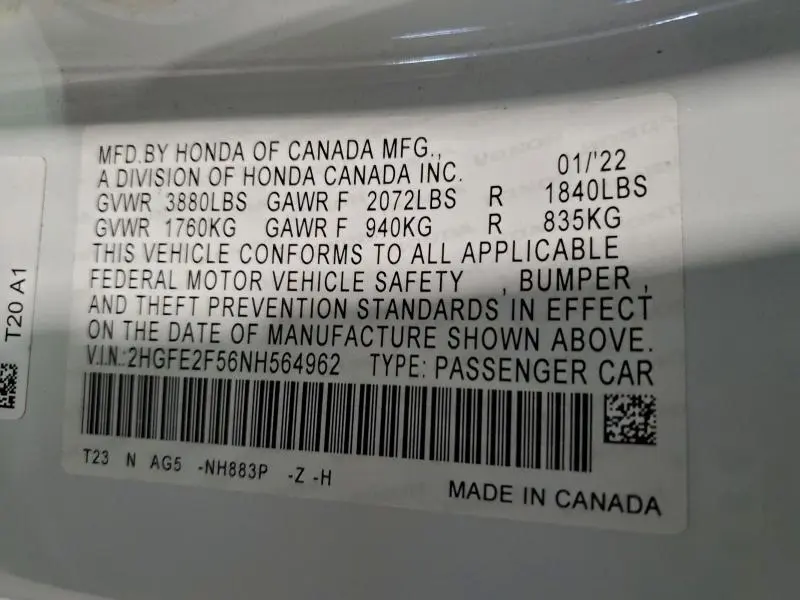 2022 HONDA CIVIC SPORT  