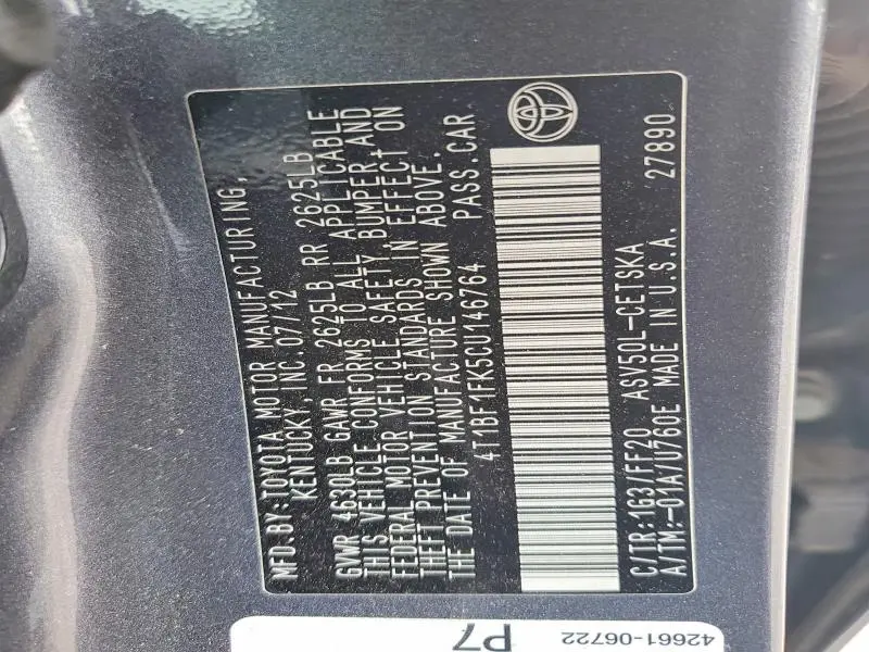 2012 TOYOTA CAMRY SE  