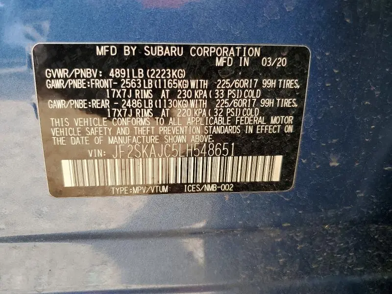 2020 SUBARU FORESTER PREMIUM  