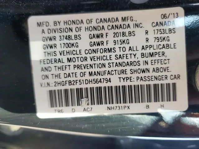 2013 HONDA CIVIC LX  
