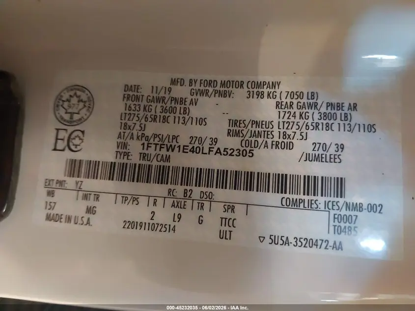 2020 FORD F-150 XLT