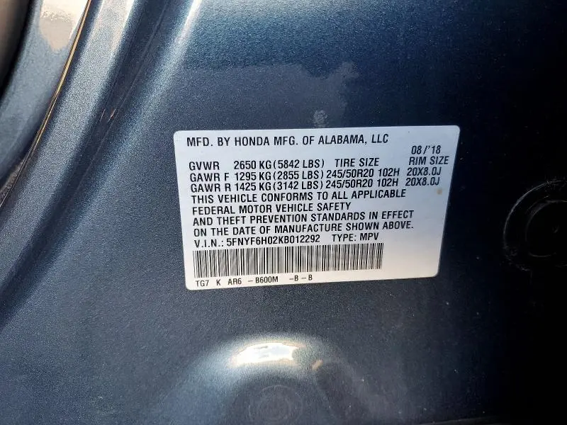 2019 HONDA PILOT ELITE  