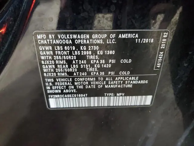 2019 VOLKSWAGEN ATLAS SEL PREMIUM  