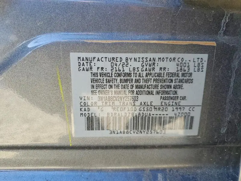 2022 NISSAN SENTRA SV  