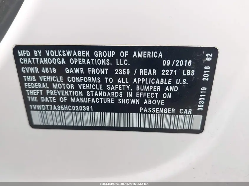 2017 VOLKSWAGEN PASSAT 1.8T R-LINE