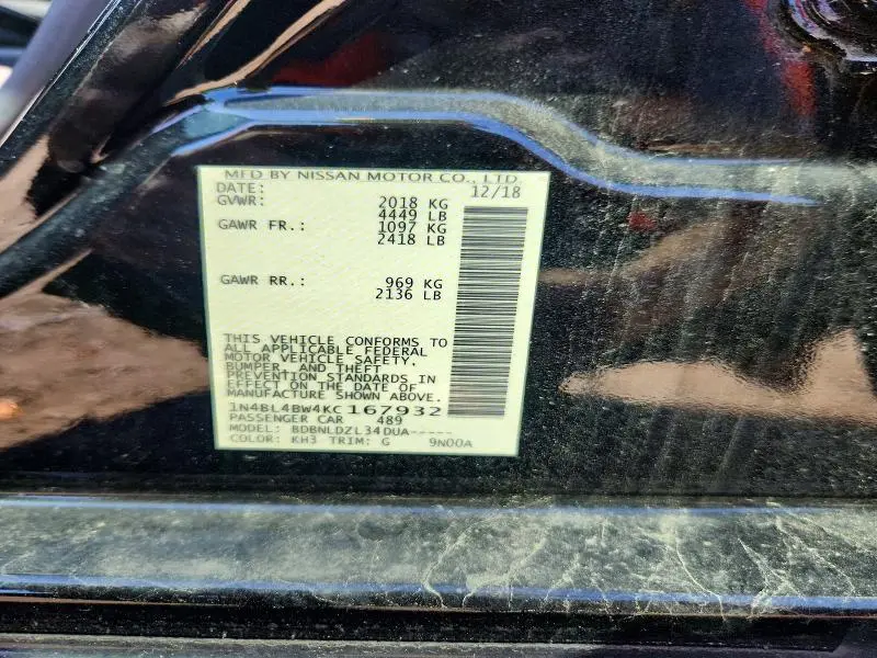 2019 NISSAN ALTIMA S  