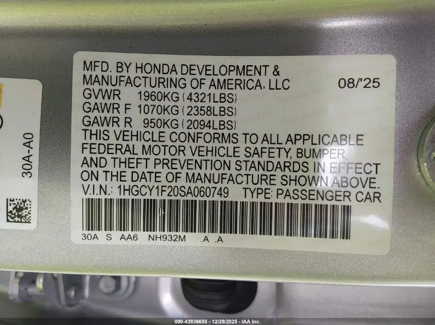 2025 HONDA ACCORD LX