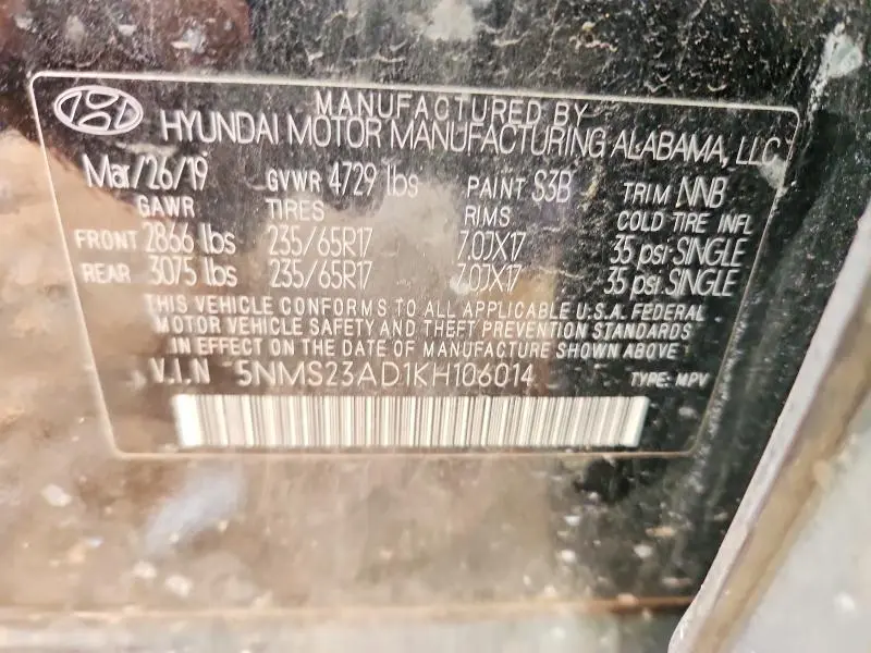 2019 HYUNDAI SANTA FE SE  