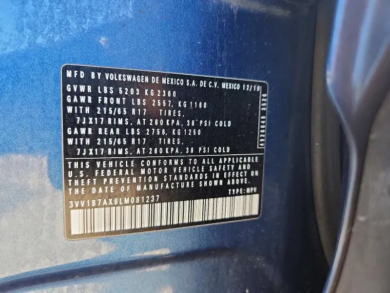 2020 VOLKSWAGEN TIGUAN S  