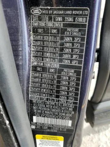 2019 LAND ROVER RANGE ROVER EVOQUE SE  