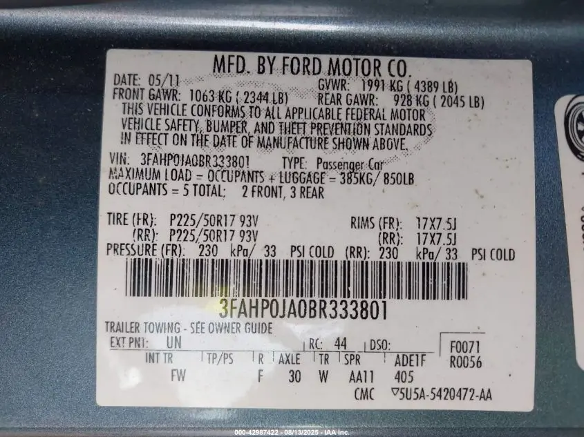 2011 FORD FUSION SEL